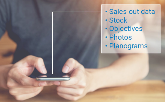 Sales-out data, Stock, Objectives, Photos, Planograms
